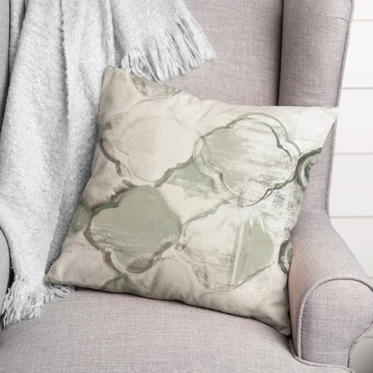 Green Gray Quatrefoil Throw Pillow